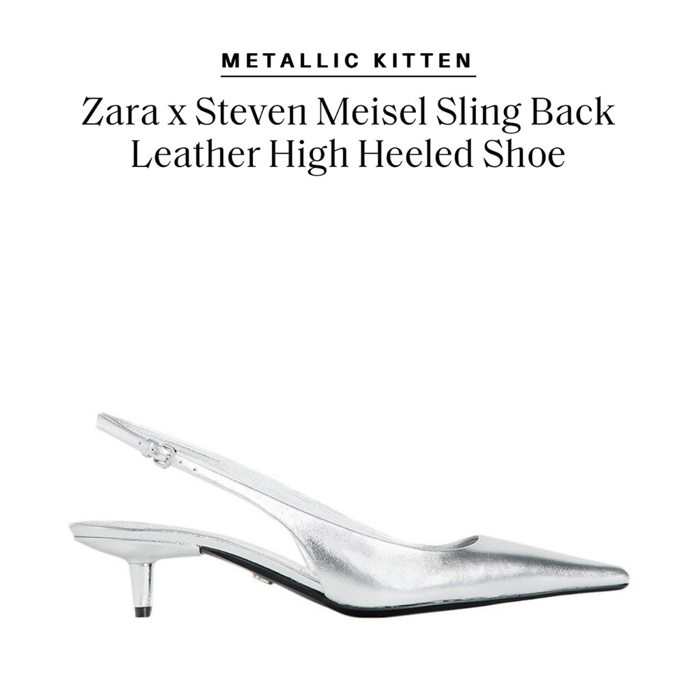 ZARA x STEVEN MEISEL Metallic Sling Back Leather High Kitten Heels Size 38/7.5